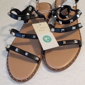 A New Day Black and Silver Strappy Sandals